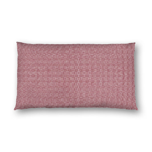 Off-White Cotton Sateen Pillow Sham, Burgundy Red Double Weave Motif Print, White Reverse Side, King (width x length) 20 x 36 inches / 51 x 91 cm