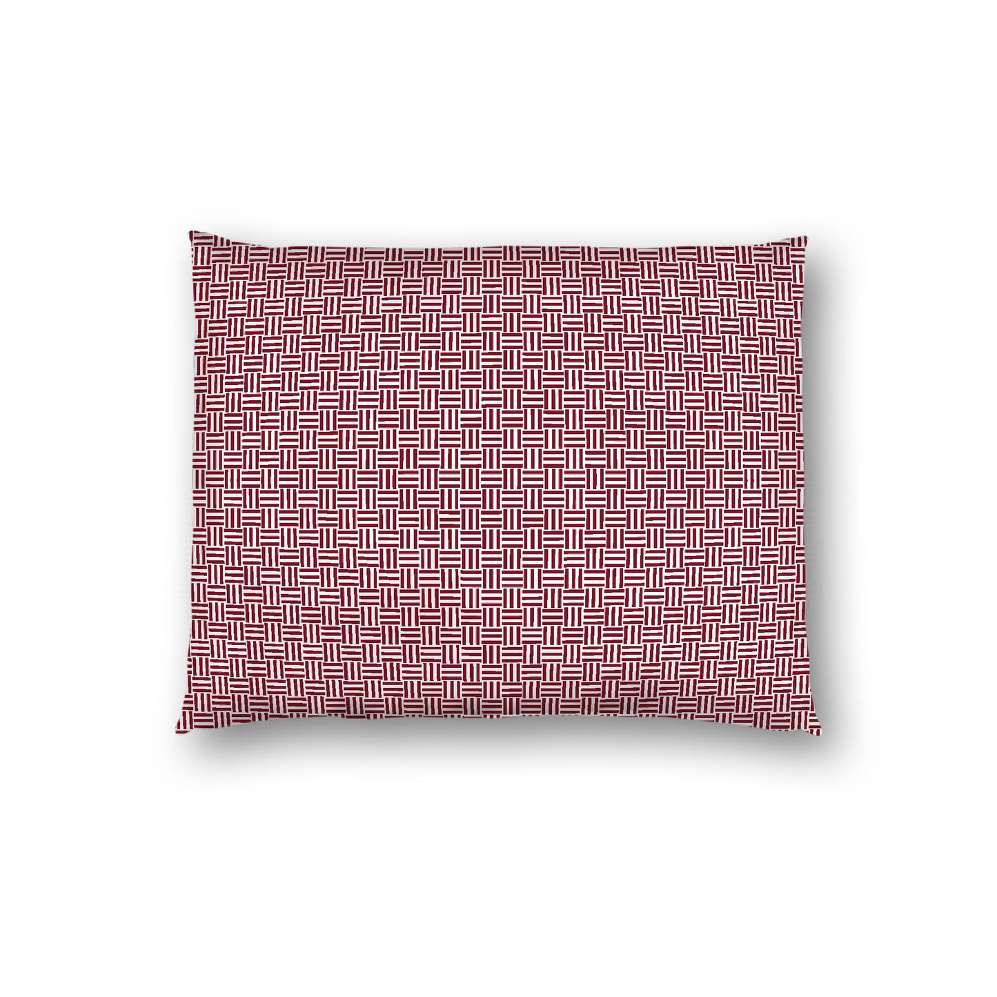 Off-White Cotton Sateen Pillow Sham, Burgundy Red Double Weave Motif Print, White Reverse Side, Standard (width x length) 20 x 26 inches / 51 x 66 cm