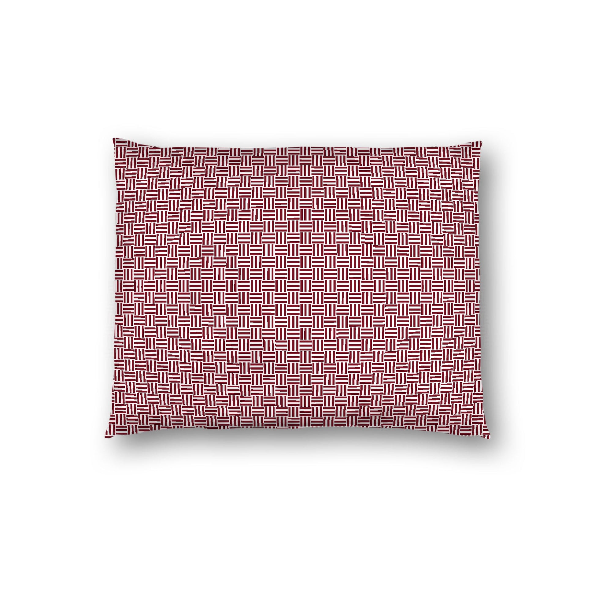 Off-White Cotton Sateen Pillow Sham, Burgundy Red Double Weave Motif Print, White Reverse Side, Standard (width x length) 20 x 26 inches / 51 x 66 cm