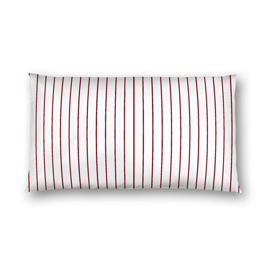 Off-White Cotton Sateen Sham, Burgundy Red Stripes on Front, White Reverse Side, King (width x length) 20 x 36 inches / 51 x 91 cm