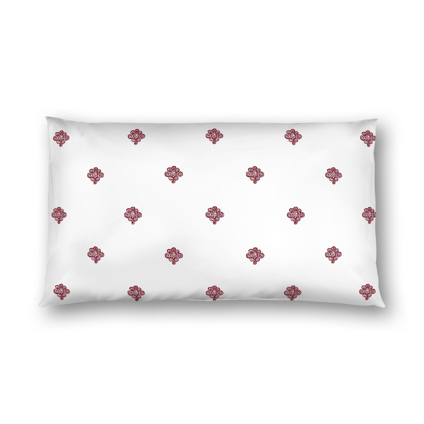 Off-White Cotton Sateen Pillow Sham, Burgundy Red Hand-painted Swizzle Motif Print, White Reverse Side, King (width x length) 20 x 36 inches / 51 x 91 cm