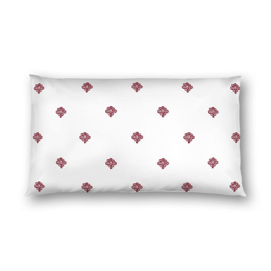 Off-White Cotton Sateen Pillow Sham, Burgundy Red Hand-painted Swizzle Motif Print, White Reverse Side, King (width x length) 20 x 36 inches / 51 x 91 cm