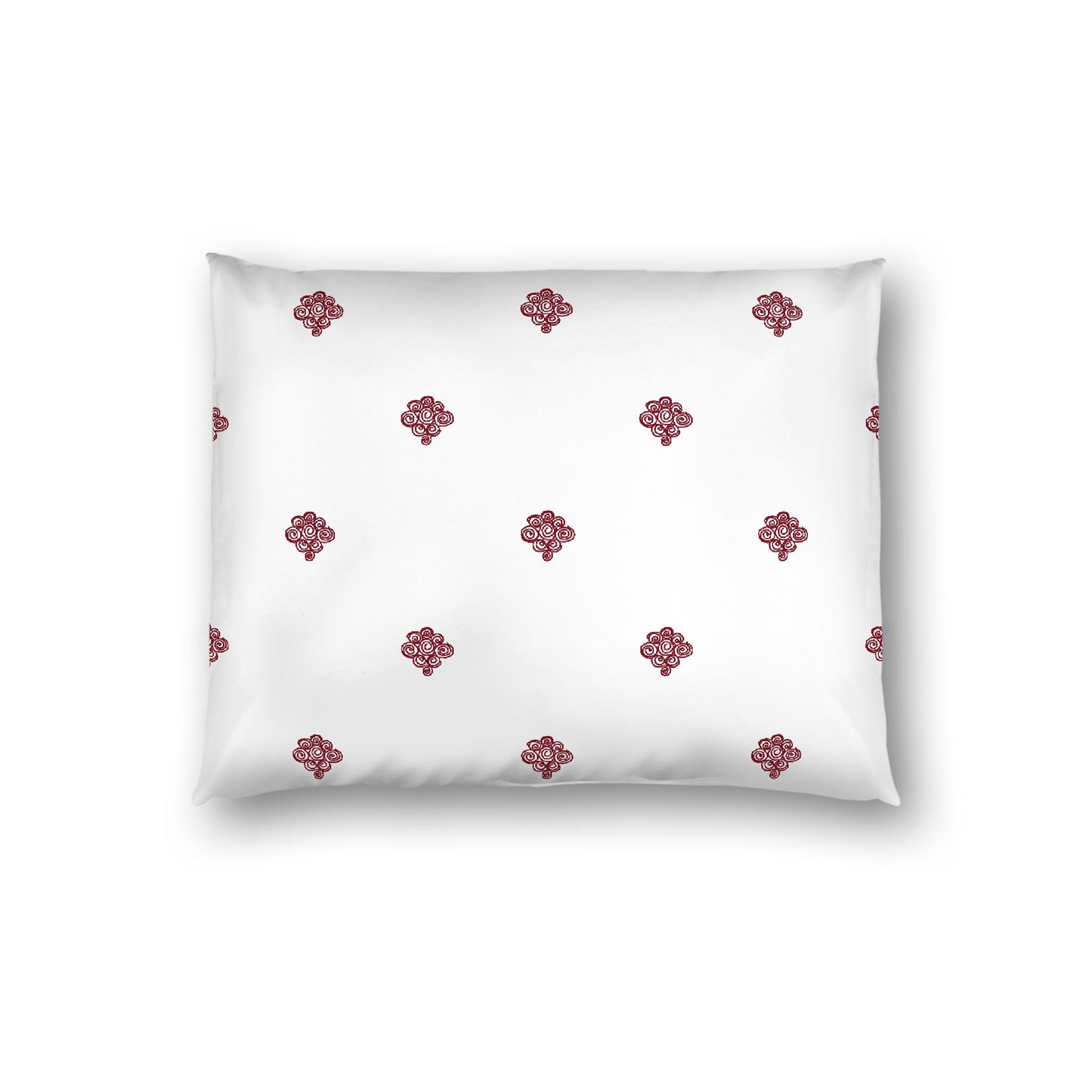 Off-White Cotton Sateen Pillow Sham, Burgundy Red Hand-painted Swizzle Motif Print, White Reverse Side, Standard (width x length) 20 x 26 inches / 51 x 66 cm