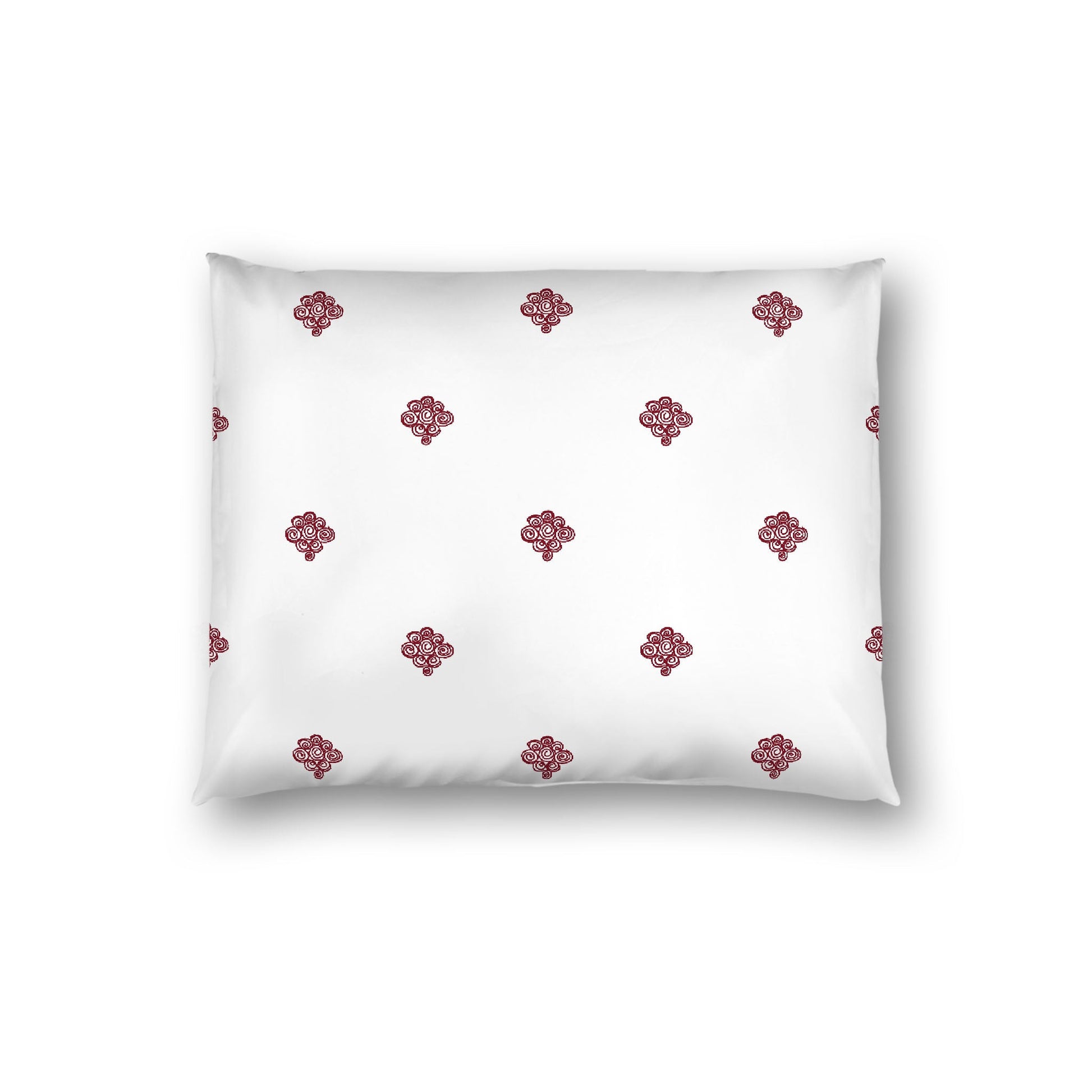 Off-White Cotton Sateen Pillow Sham, Burgundy Red Hand-painted Swizzle Motif Print, White Reverse Side, Standard (width x length) 20 x 26 inches / 51 x 66 cm