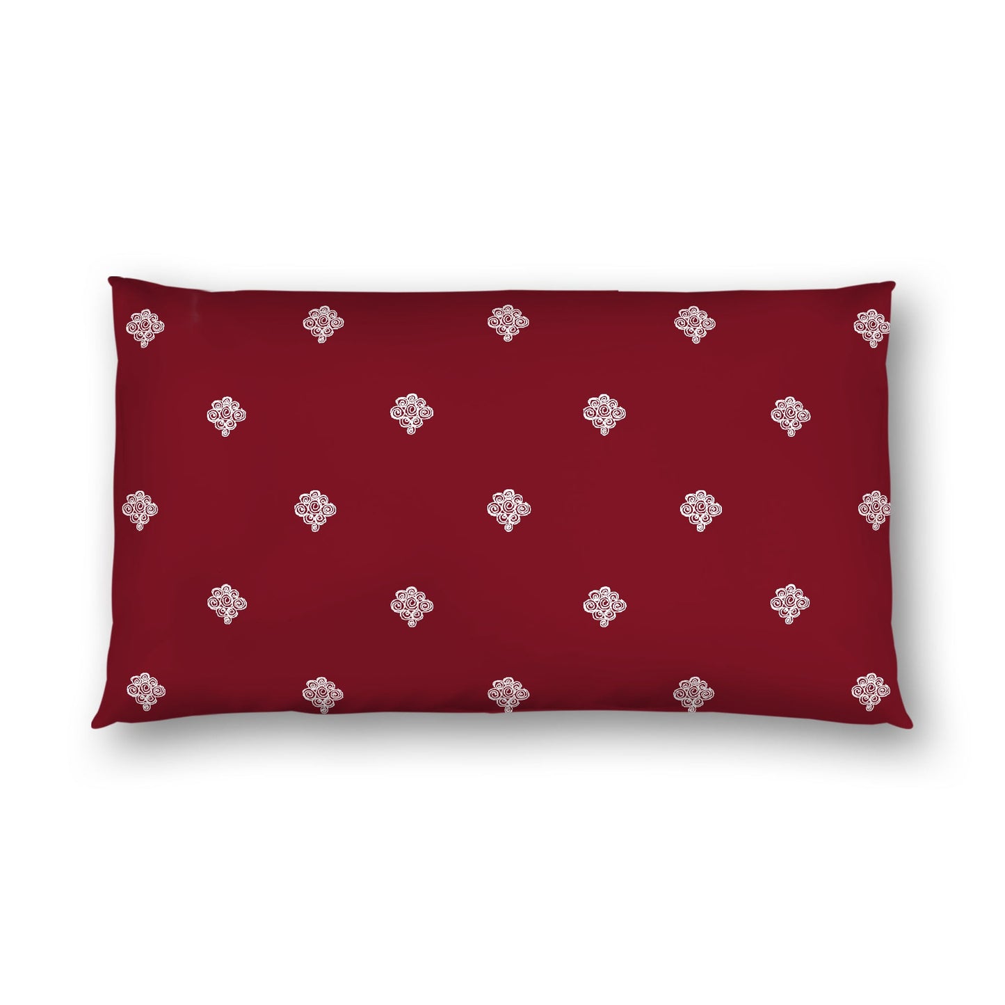 Burgundy Red Cotton Sateen Pillow Sham, Off-White Hand-painted Swizzle Motif Print, White Reverse Side, King (width x length) 20 x 36 inches / 51 x 91 cm