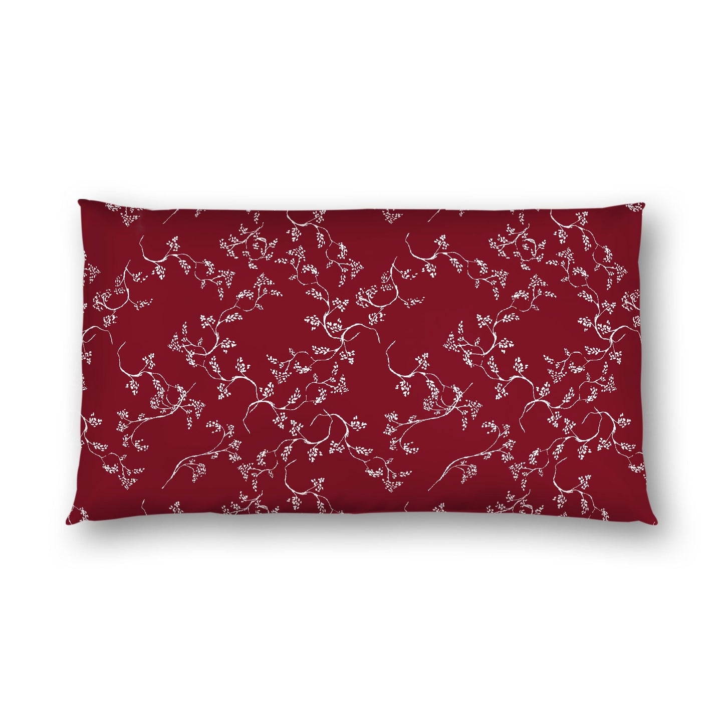 Burgundy Red Cotton Sateen Pillow Sham, Off-White Vine Print on Front, White Reverse Side, King (width x length) 20 x 36 inches / 51 x 91 cm