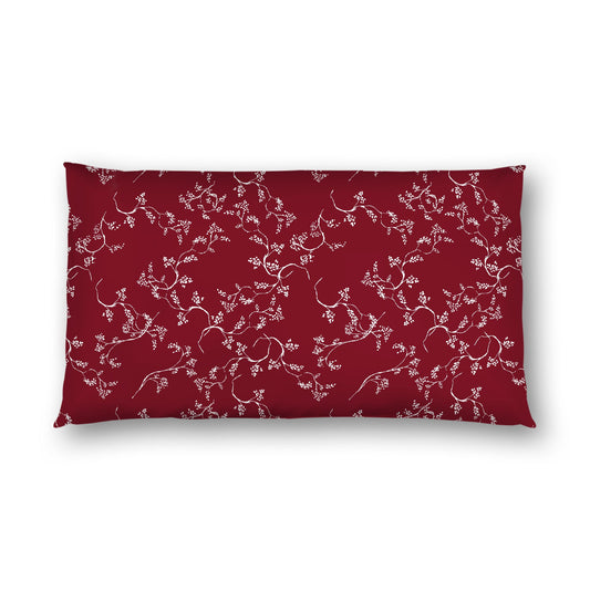 Burgundy Red Cotton Sateen Pillow Sham, Off-White Vine Print on Front, White Reverse Side, King (width x length) 20 x 36 inches / 51 x 91 cm