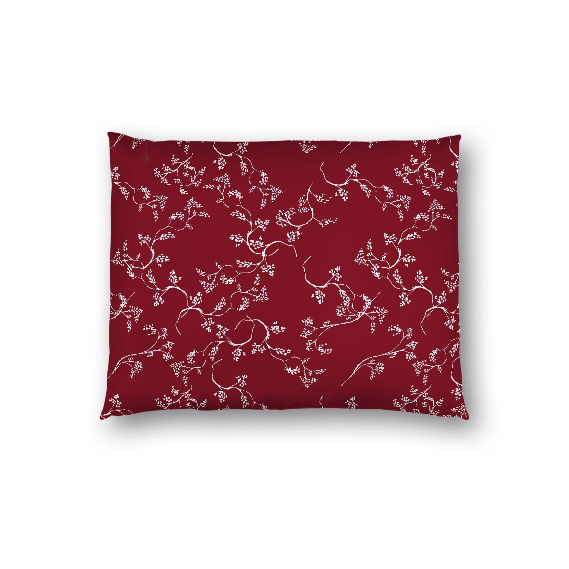 Burgundy Red Cotton Sateen Pillow Sham, Off-White Vine Print on Front, White Reverse Side, Standard (width x length) 20 x 26 inches / 51 x 66 cm