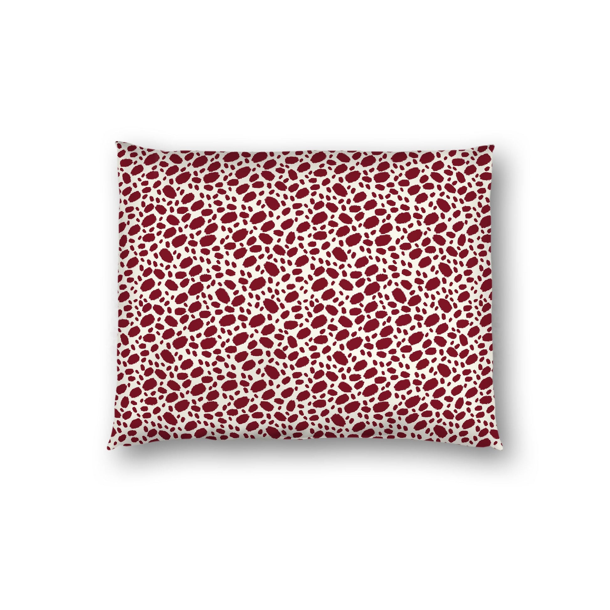 Pale Cream Cotton Sateen Pillow Sham, Burgundy Red Hand-painted Dab Motif Print, Pale Cream Revese Side, Standard - 20 x 26 inches