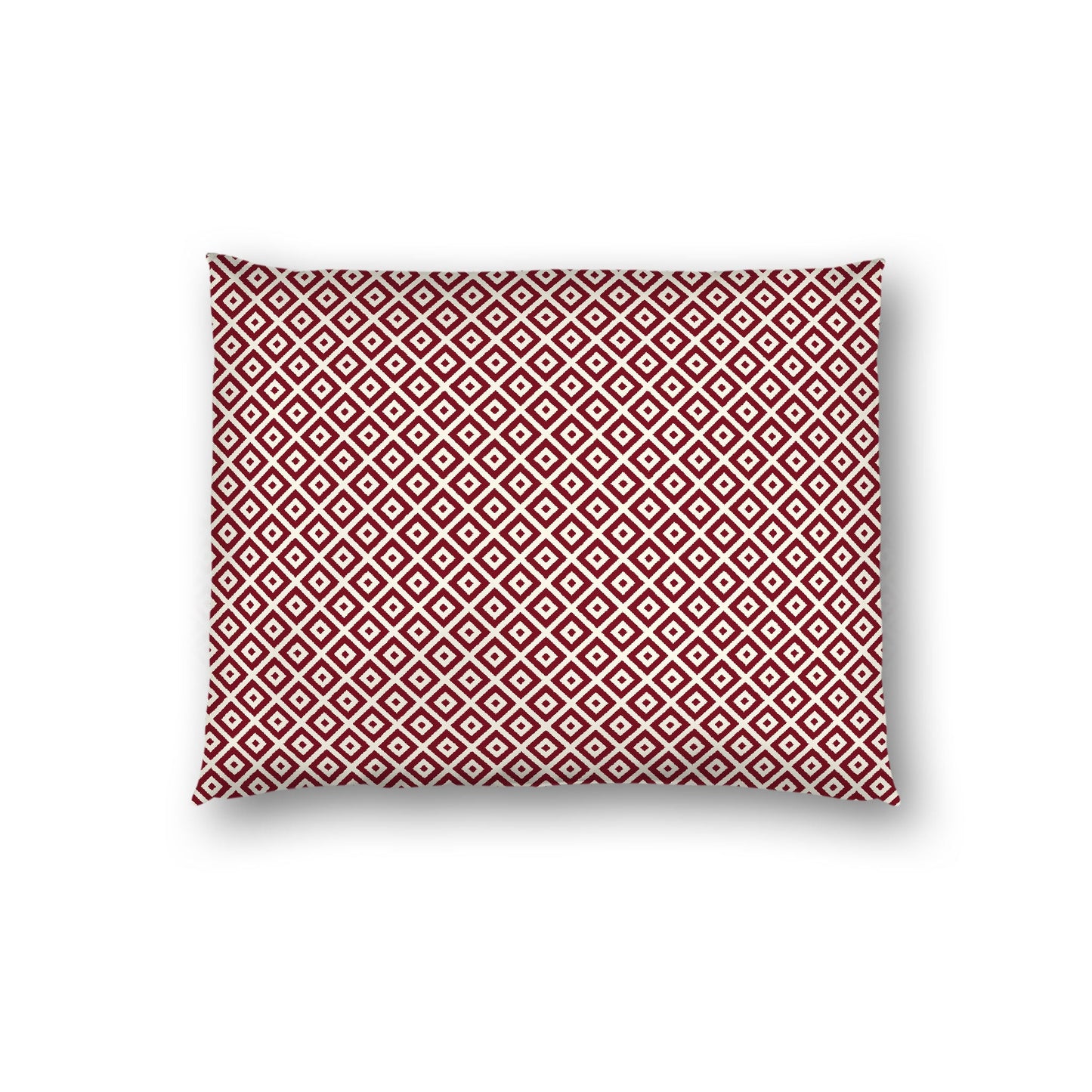 Pale Cream Cotton Sateen Pillow Sham, Burgundy Red Repeating Square Motif Print, Pale Cream Revese Side, Standard - 20 x 26 inches