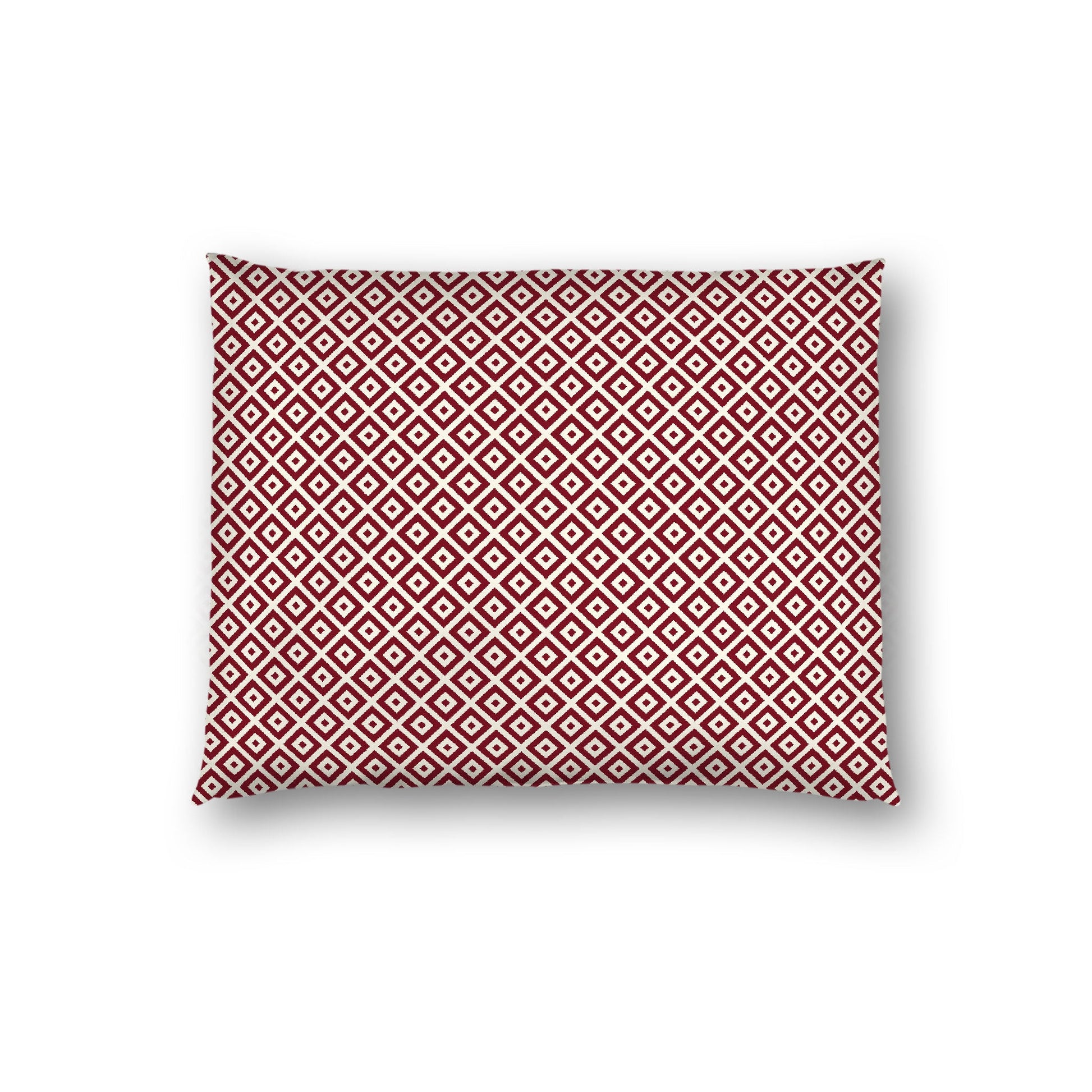 Pale Cream Cotton Sateen Pillow Sham, Burgundy Red Repeating Square Motif Print, Pale Cream Revese Side, Standard - 20 x 26 inches