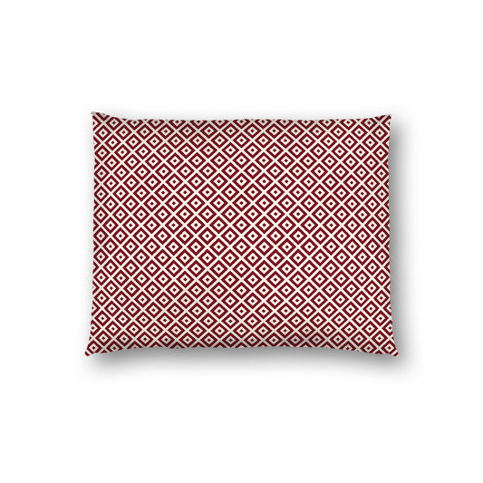 Pale Cream Cotton Sateen Pillow Sham, Burgundy Red Repeating Square Motif Print, Pale Cream Revese Side, Standard - 20 x 26 inches