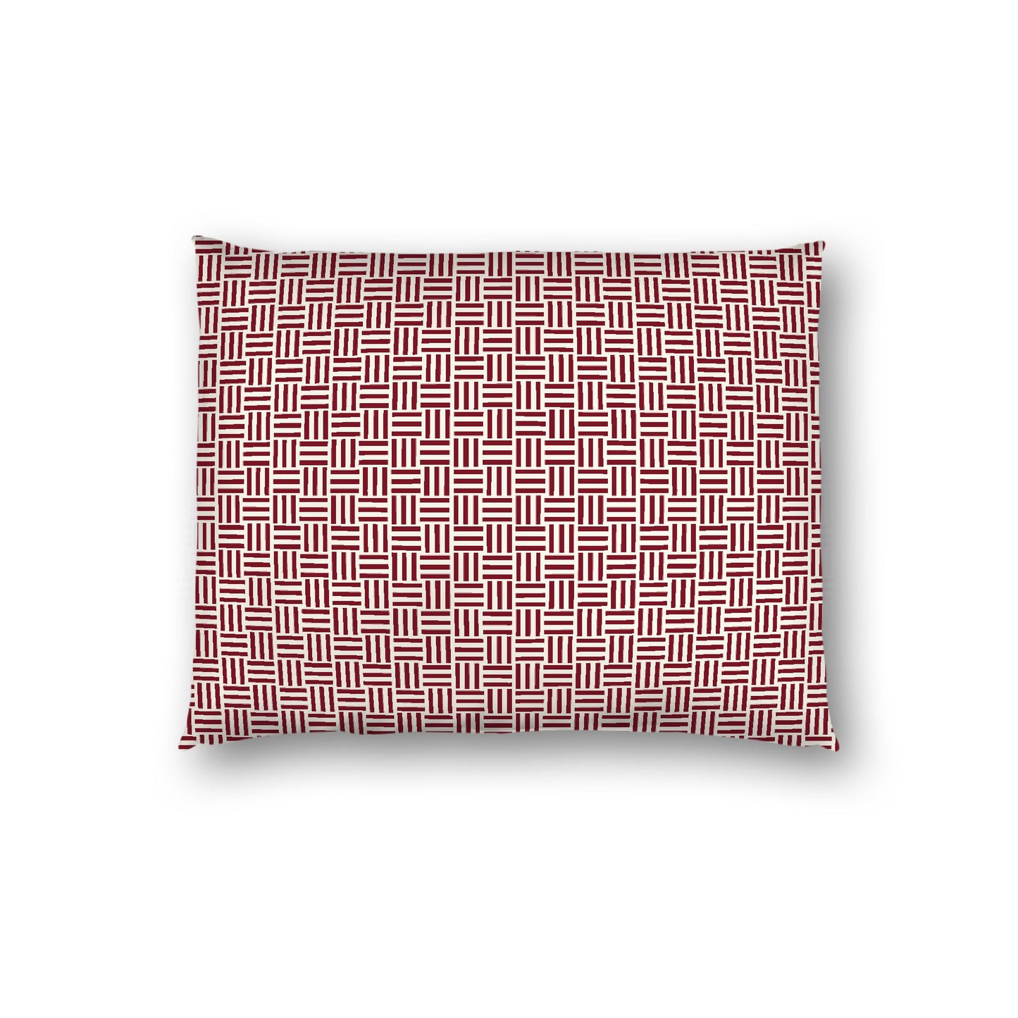 Pale Cream Cotton Sateen Pillow Sham, Burgundy Red Single Weave Motif Print, White Reverse Side, Standard - 20 x 26 inches