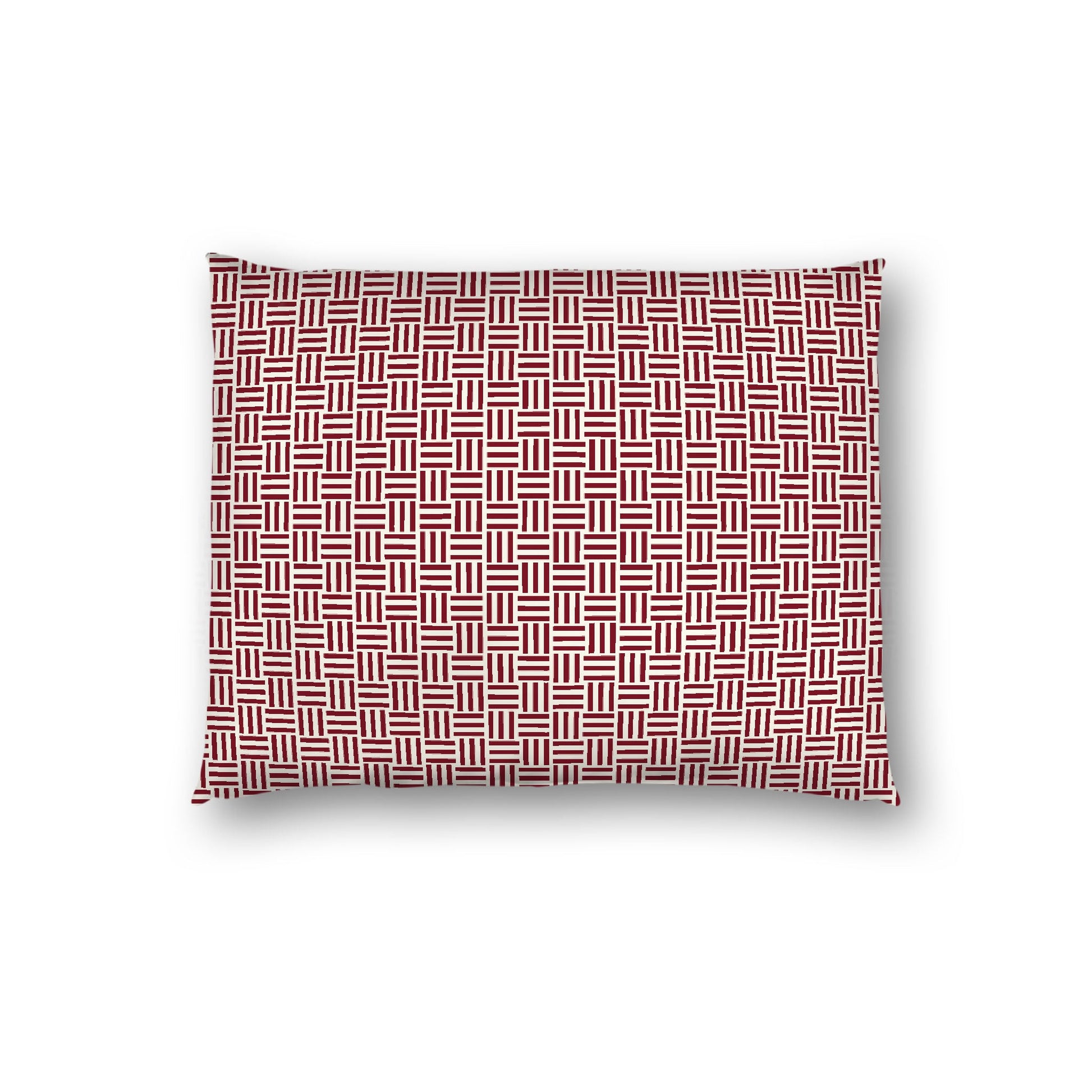 Pale Cream Cotton Sateen Pillow Sham, Burgundy Red Single Weave Motif Print, White Reverse Side, Standard - 20 x 26 inches