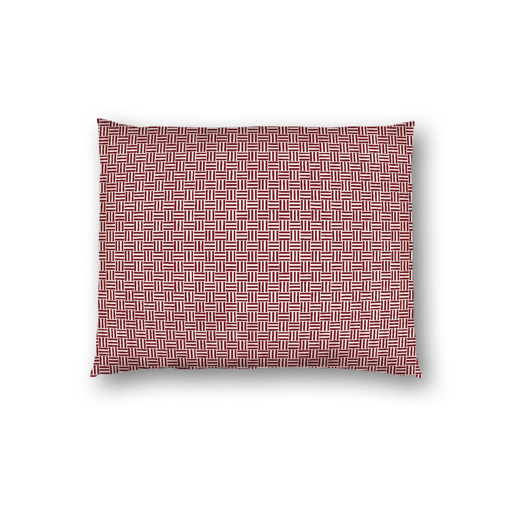 Pale Cream Cotton Sateen Pillow Sham, Burgundy Red Double Weave Motif Print, White Reverse Side, Standard - 20 x 26 inches