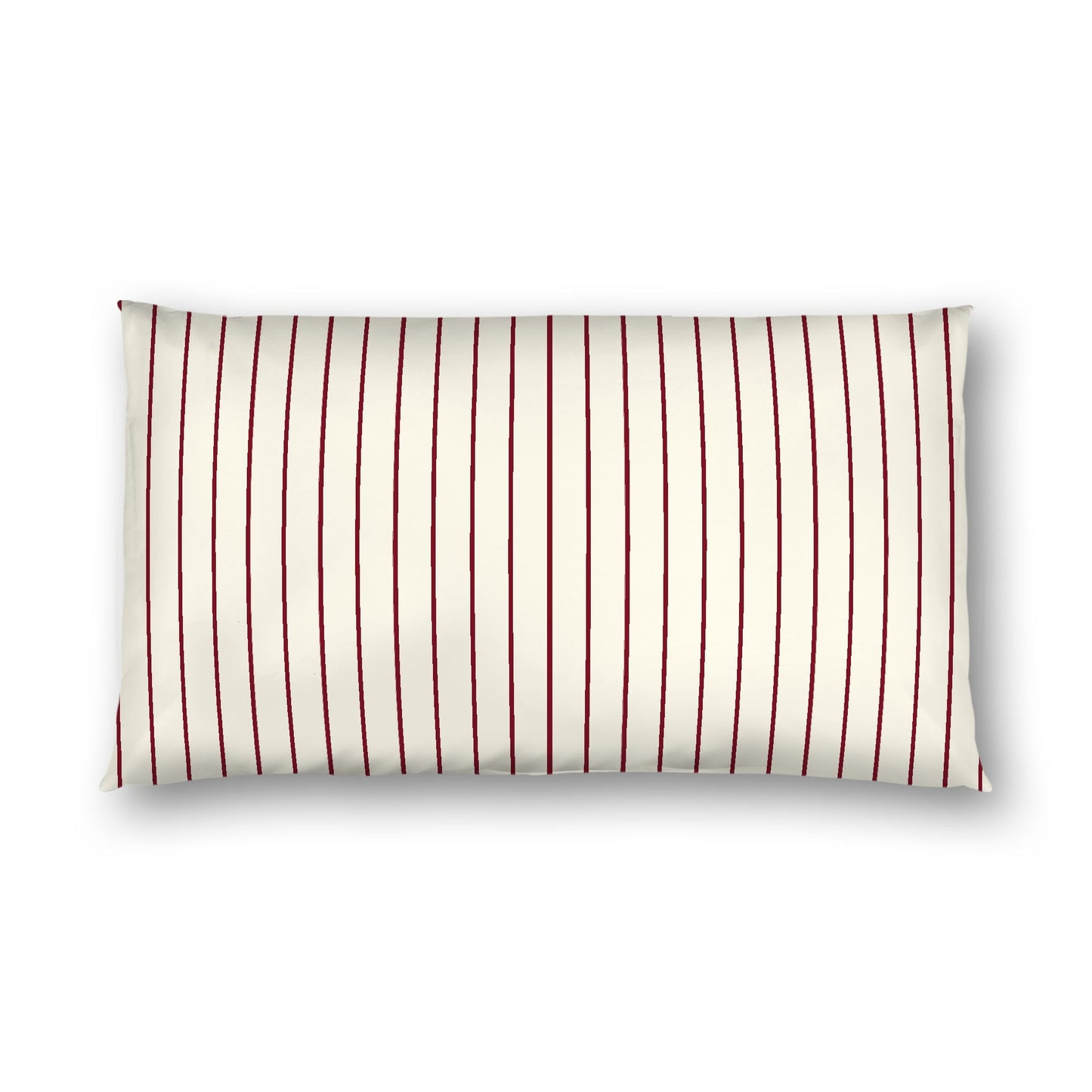 Pale Cream Cotton Sateen Sham, Burgundy Red Stripes on Front, White Reverse Side, King - 20 x 36 inches