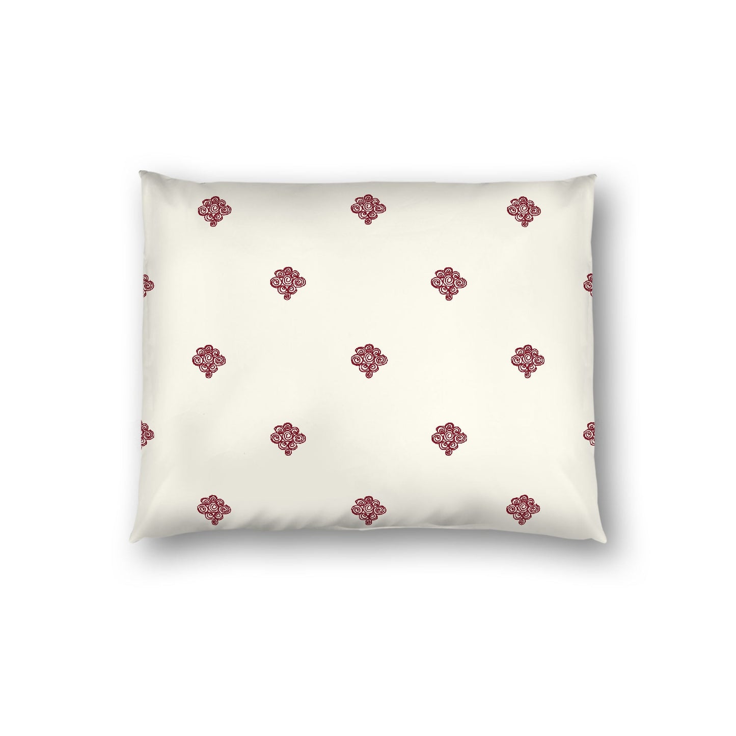 Pale Cream Cotton Sateen Pillow Sham, Burgundy Red Hand-painted Swizzle Motif Print, White Reverse Side, Standard - 20 x 26 inches