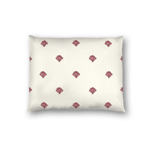 Pale Cream Cotton Sateen Pillow Sham, Burgundy Red Hand-painted Swizzle Motif Print, White Reverse Side, Standard - 20 x 26 inches