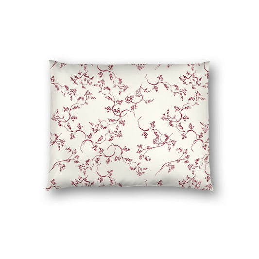 Pale Cream Cotton Sateen Pillow Sham, Burgundy Red Hand-painted Vine Print, White Reverse Side, Standard - 20 x 26 inches