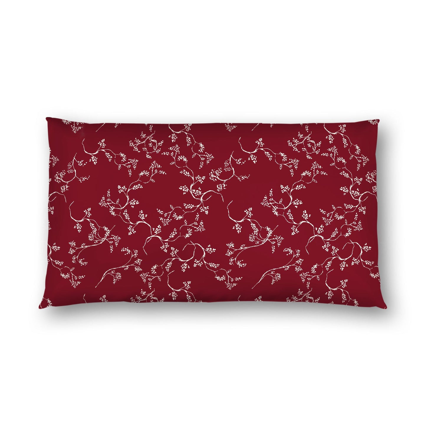 Burgundy Red Cotton Sateen Pillow Sham, Pale Cream Vine Print on Front, White Reverse Side, King - 20 x 36 inches