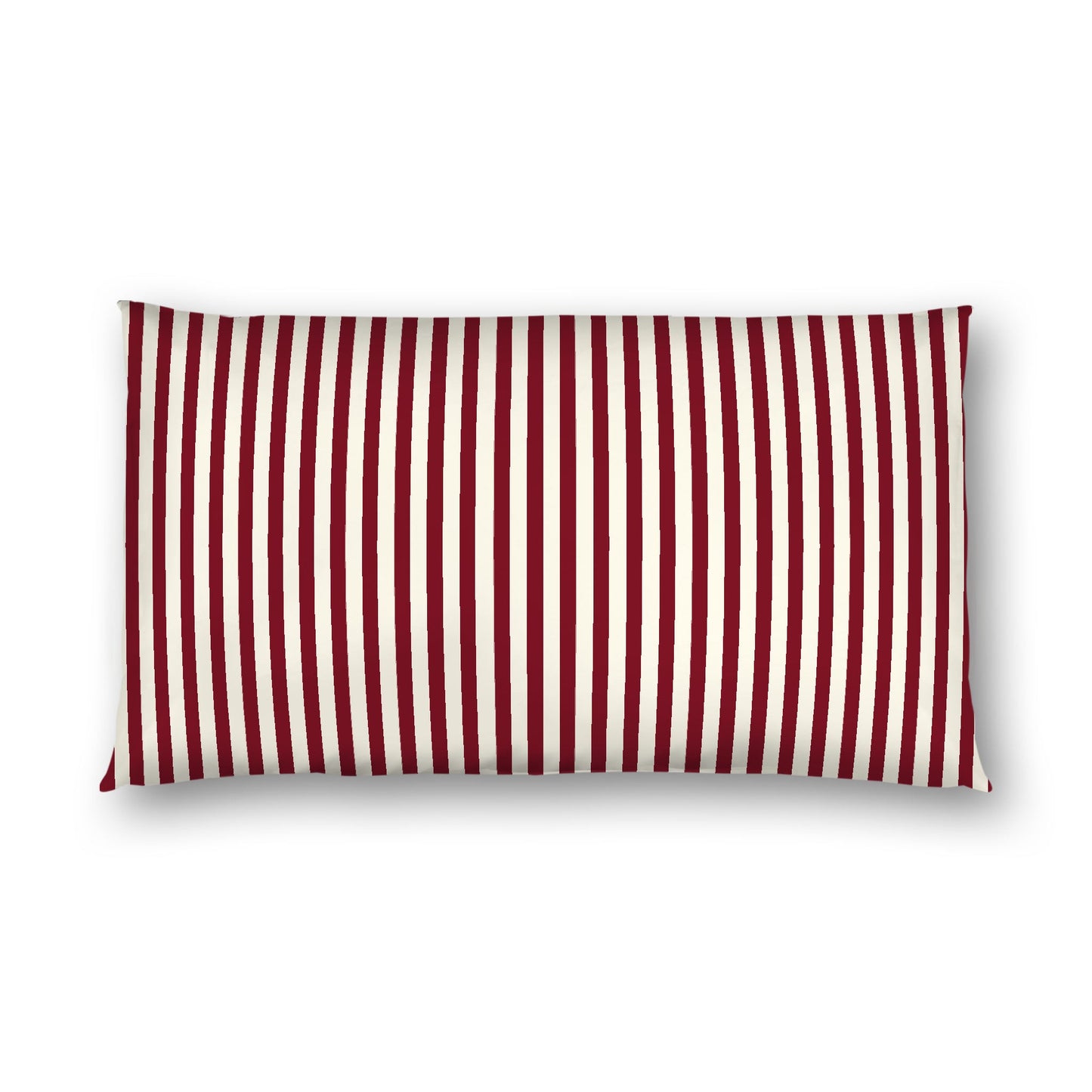 Pale Cream Cotton Sateen Sham, Thin Burgundy Red Bars on Front, White Reverse Side, King - 20 x 36 inches