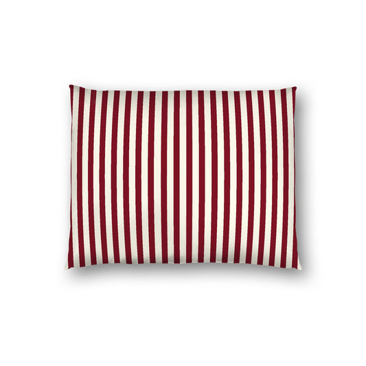 Pale Cream Cotton Sateen Sham, Thin Burgundy Red Bars on Front, White Reverse Side, Standard - 20 x 26 inches