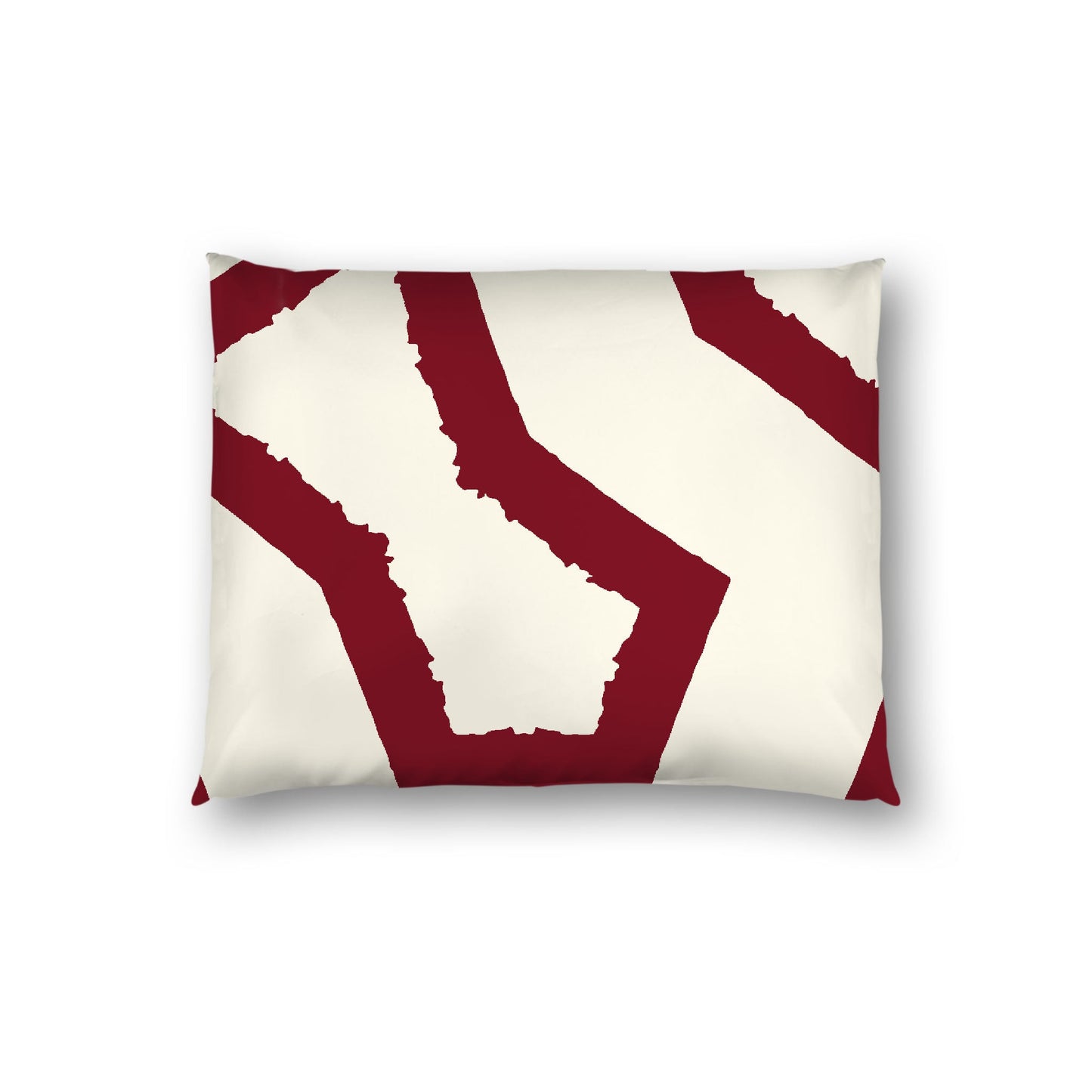 Pale Cream Cotton Sateen Sham, Bold Burgundy Red Graphic on Front, White Reverse Side, Standard - 20 x 26 inches