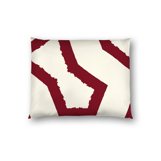 Pale Cream Cotton Sateen Sham, Bold Burgundy Red Graphic on Front, White Reverse Side, Standard - 20 x 26 inches