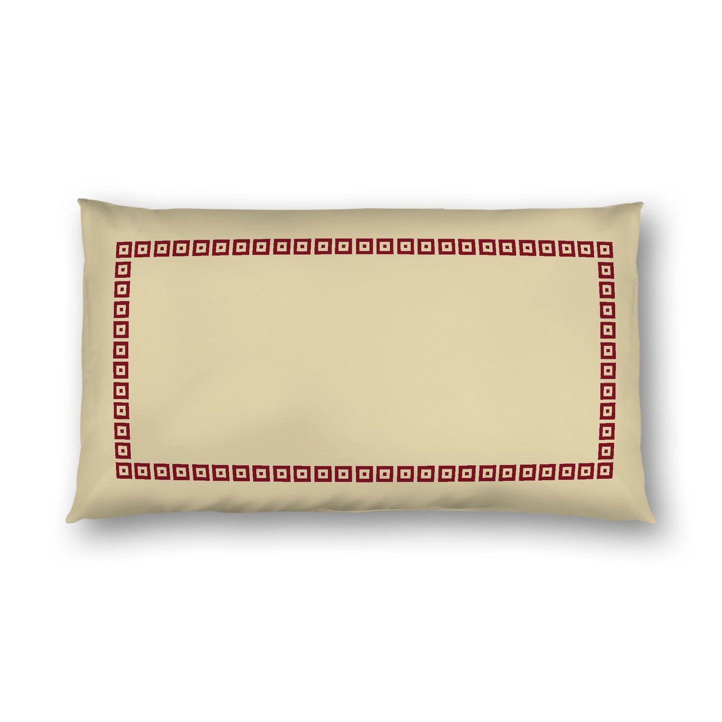 Desert Sand Cotton Sateen Pillow Sham, Burgundy Red Repeating Square Motif Print, Classic Border, White Reverse Side, King - 20 x 36 inches