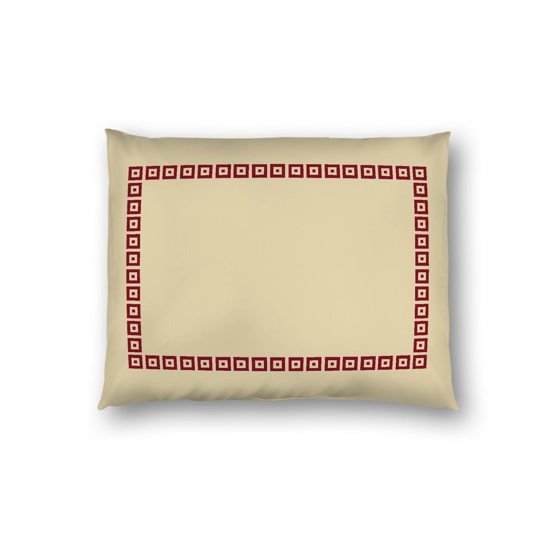 Desert Sand Cotton Sateen Pillow Sham, Burgundy Red Repeating Square Motif Print, Classic Border, White Reverse Side, Standard - 20 x 26 inches