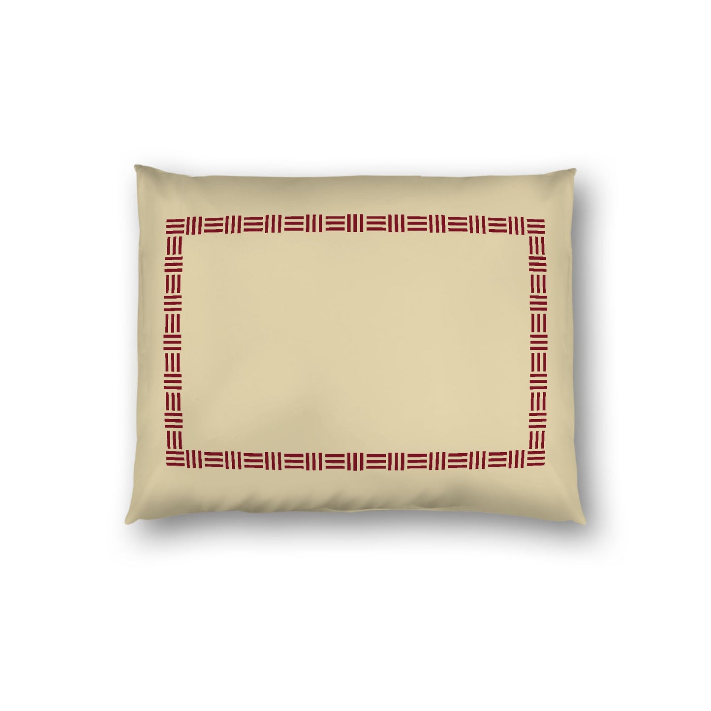 Desert Sand Cotton Sateen Pillow Sham, Burgundy Red Single Weave Motif Print, Classic Border, White Reverse Side, Standard - 20 x 26 inches