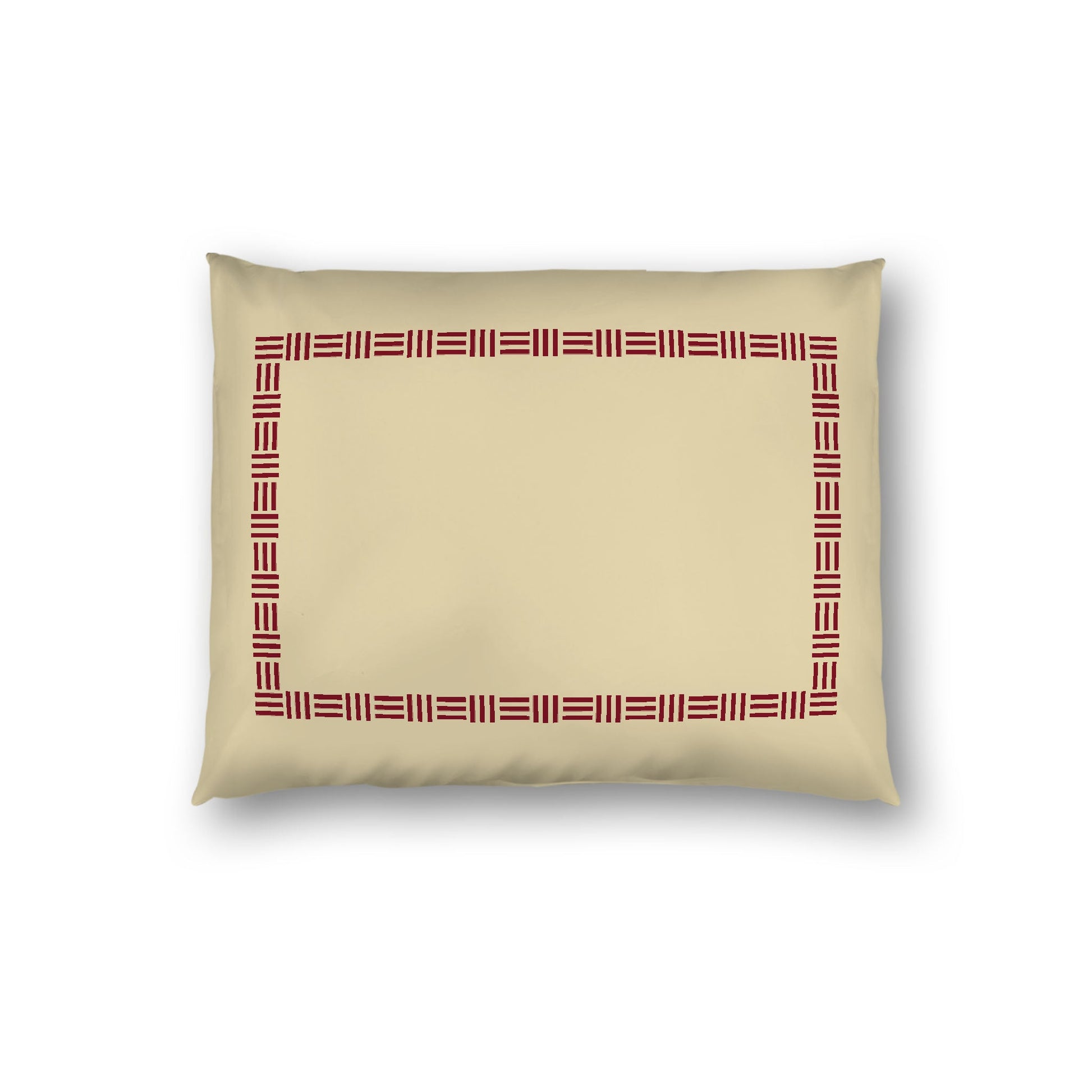 Desert Sand Cotton Sateen Pillow Sham, Burgundy Red Single Weave Motif Print, Classic Border, White Reverse Side, Standard - 20 x 26 inches