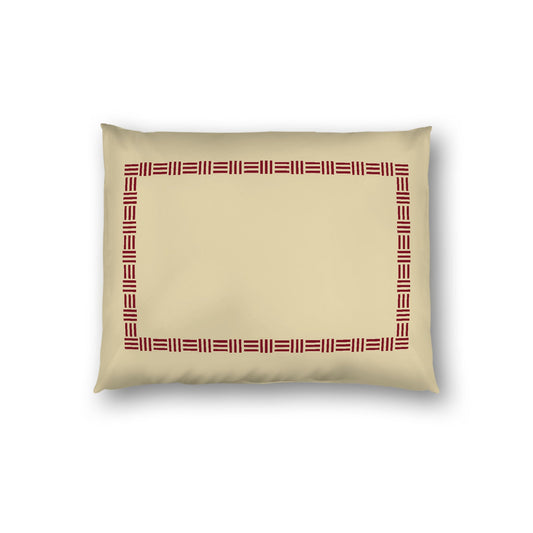Desert Sand Cotton Sateen Pillow Sham, Burgundy Red Single Weave Motif Print, Classic Border, White Reverse Side, Standard - 20 x 26 inches
