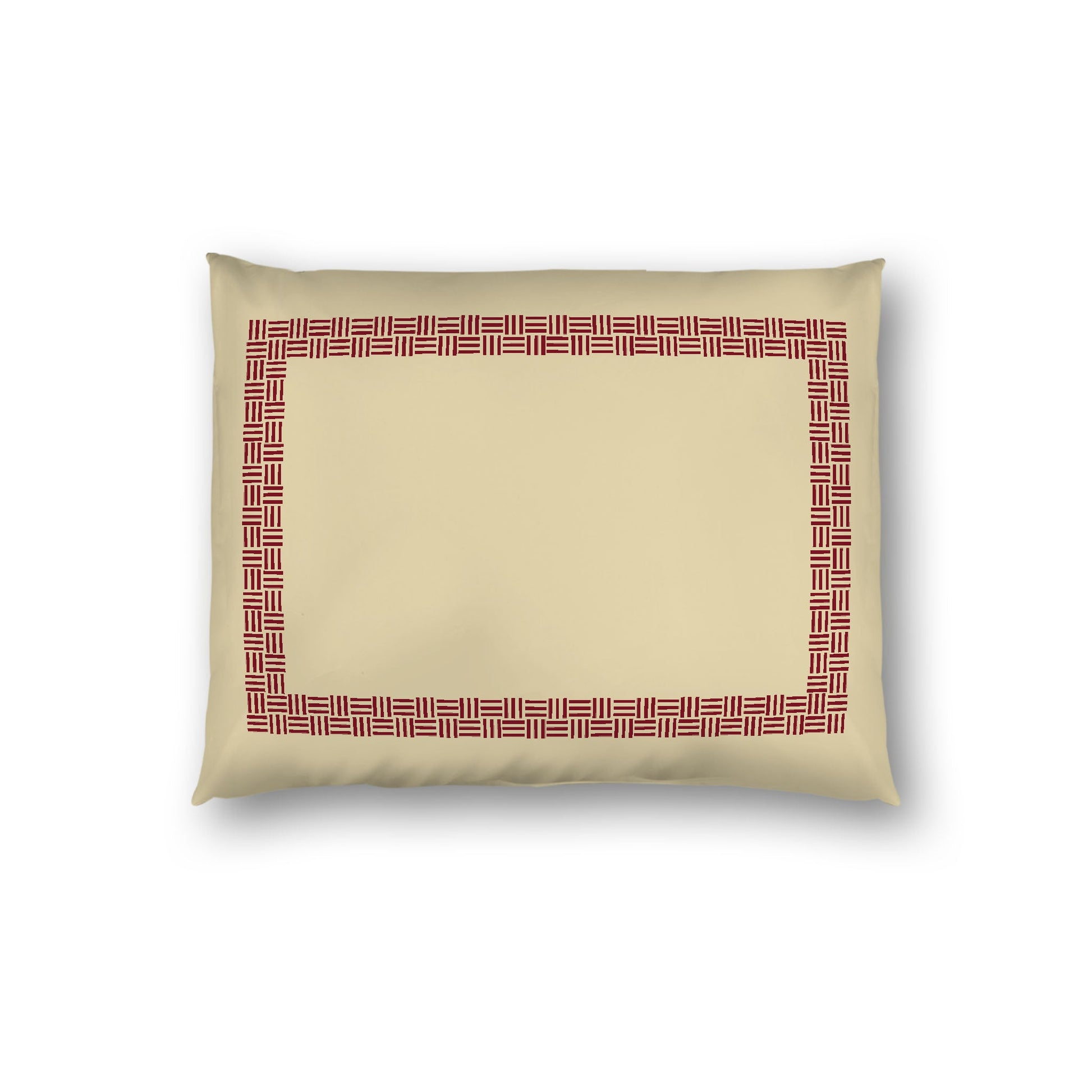 Desert Sand Cotton Sateen Pillow Sham, Burgundy Red Double Weave Motif Print, Classic Border, White Reverse Side, Standard - 20 x 26 inches