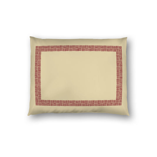 Desert Sand Cotton Sateen Pillow Sham, Burgundy Red Double Weave Motif Print, Classic Border, White Reverse Side, Standard - 20 x 26 inches