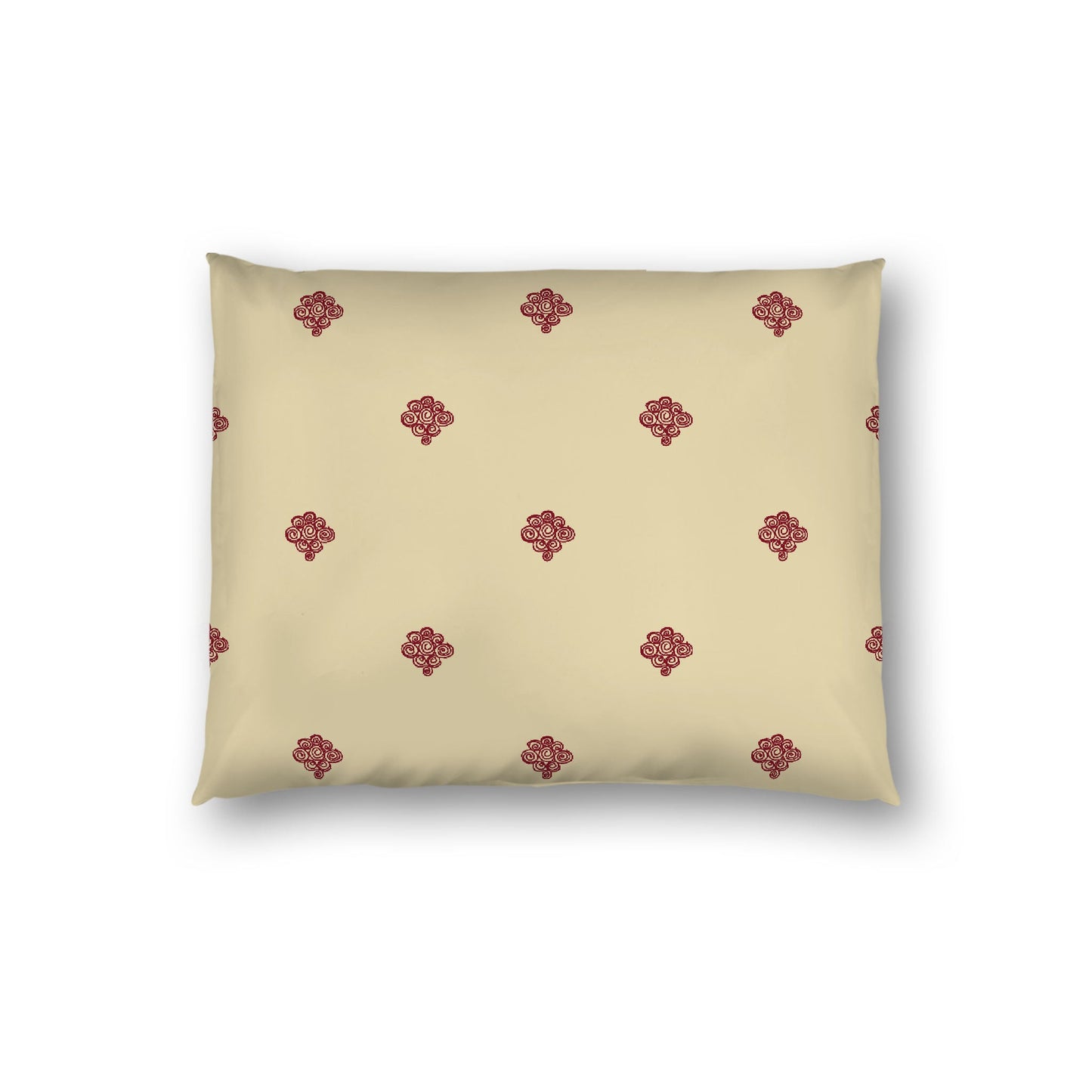 Desert Sand Cotton Sateen Pillow Sham, Burgundy Red Hand-painted Swizzle Motif Print, White Reverse Side, Standard - 20 x 26 inches