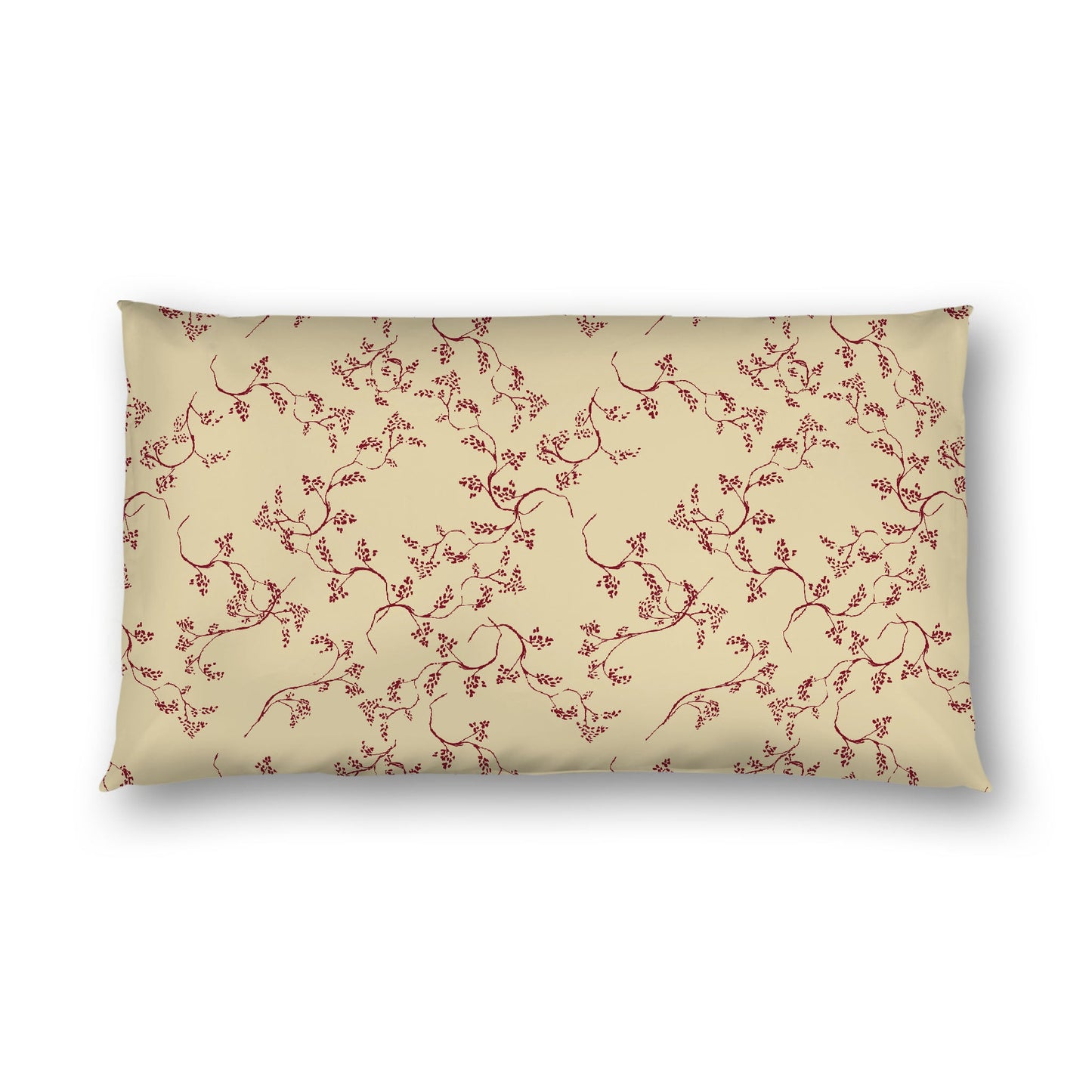 Desert Sand Cotton Sateen Pillow Sham, Burgundy Red Hand-painted Vine Print, White Reverse Side, King - 20 x 36 inches