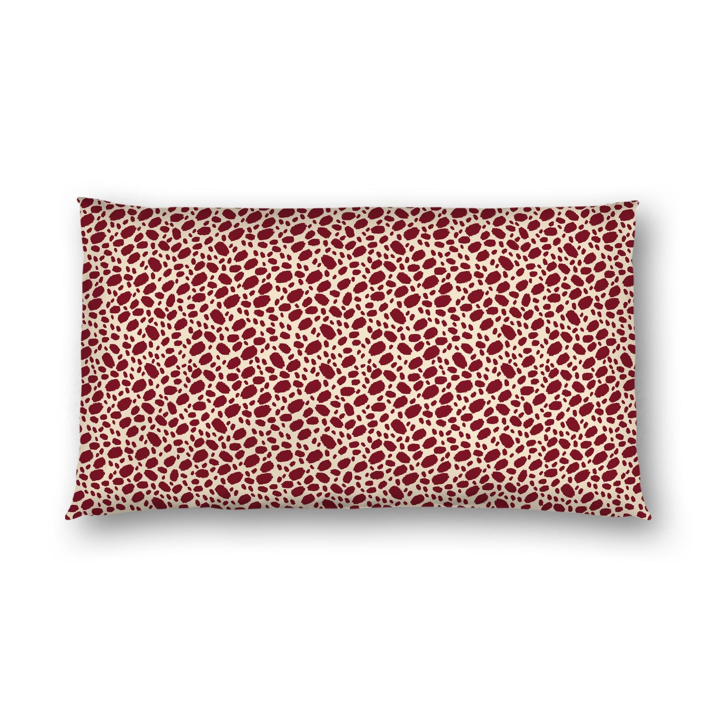 Beige Cotton Sateen Pillow Sham, Burgundy Red Hand-painted Dab Motif Print, Beige Revese Side, King - 20 x 36 inches