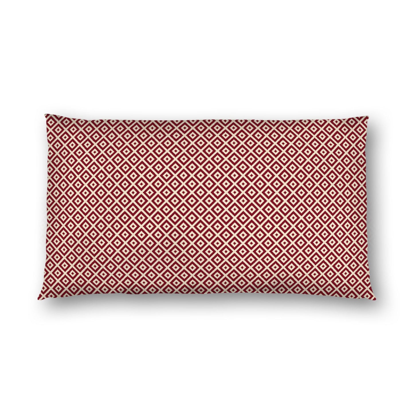 Beige Cotton Sateen Pillow Sham, Burgundy Red Repeating Square Motif Print, Beige Revese Side, King - 20 x 36 inches