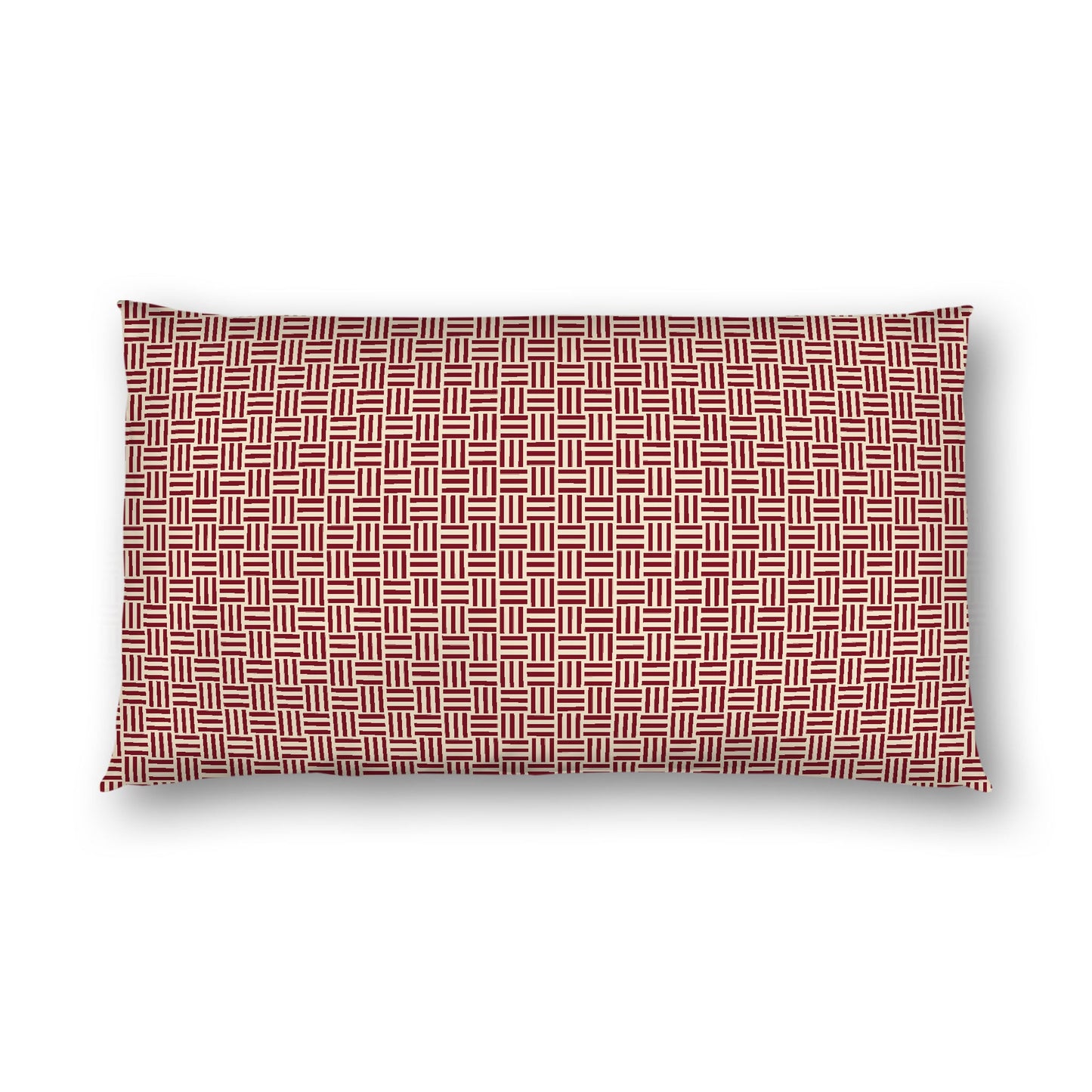 Beige Cotton Sateen Pillow Sham, Burgundy Red Single Weave Motif Print, White Reverse Side, King - 20 x 36 inches
