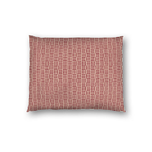 Beige Cotton Sateen Pillow Sham, Burgundy Red Single Weave Motif Print, White Reverse Side, Standard - 20 x 26 inches