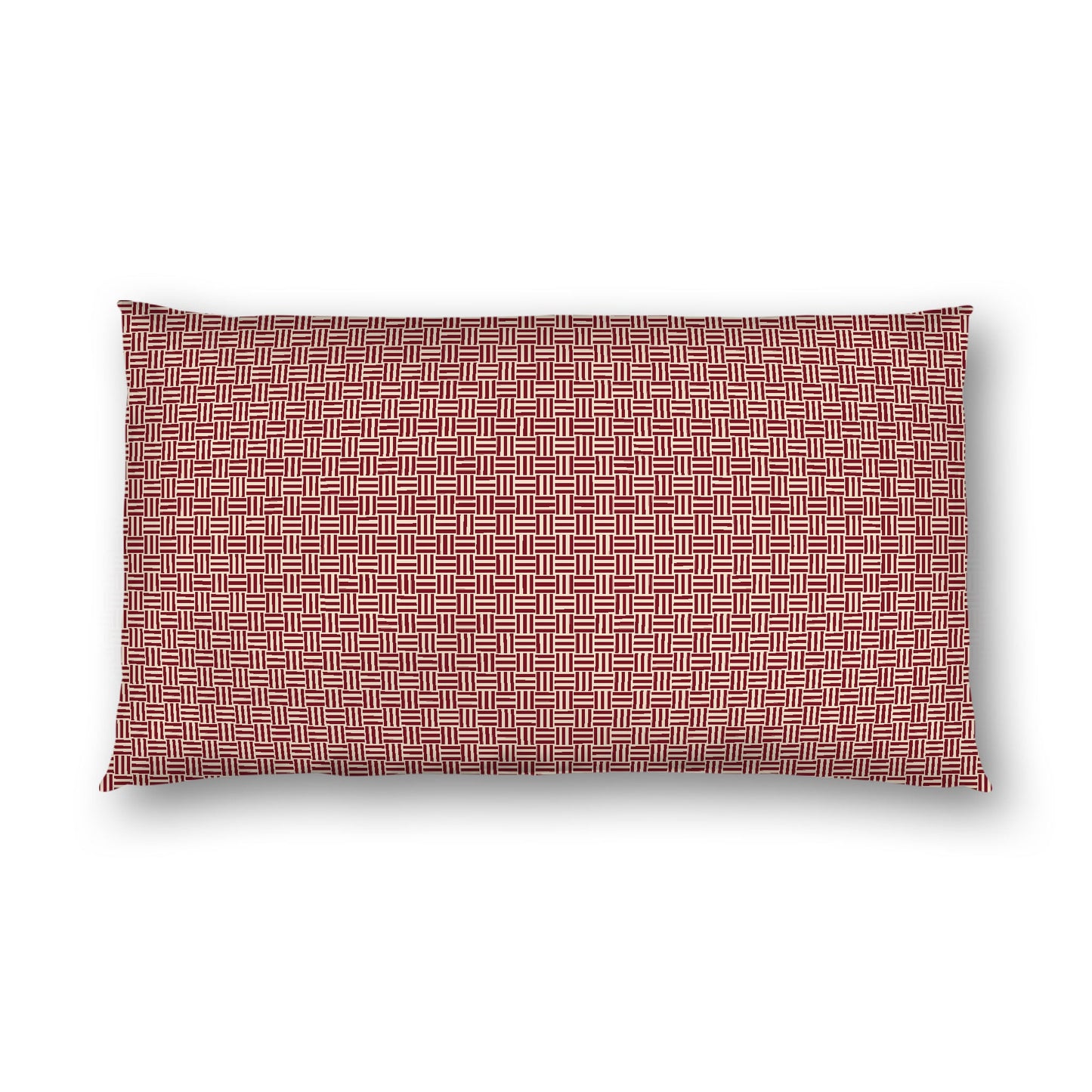 Beige Cotton Sateen Pillow Sham, Burgundy Red Double Weave Motif Print, White Reverse Side, King - 20 x 36 inches
