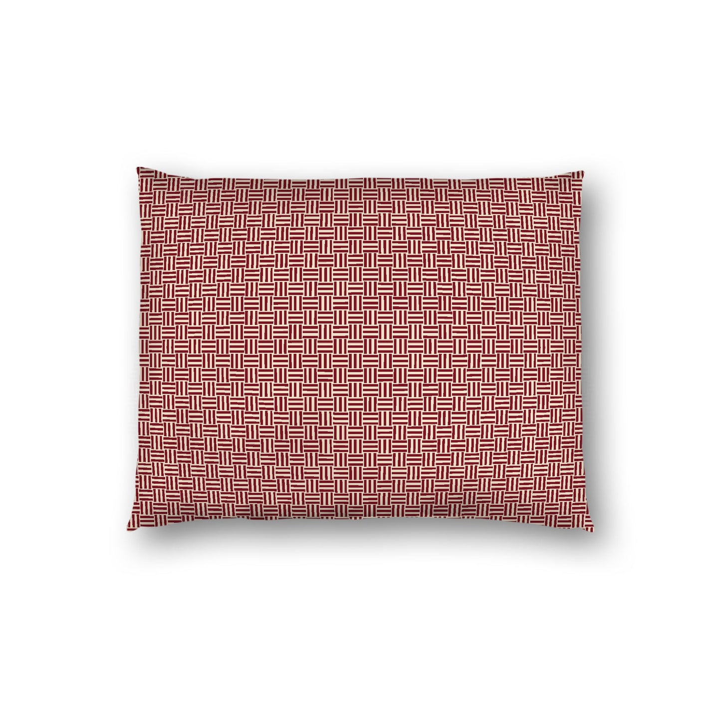 Beige Cotton Sateen Pillow Sham, Burgundy Red Double Weave Motif Print, White Reverse Side, Standard - 20 x 26 inches