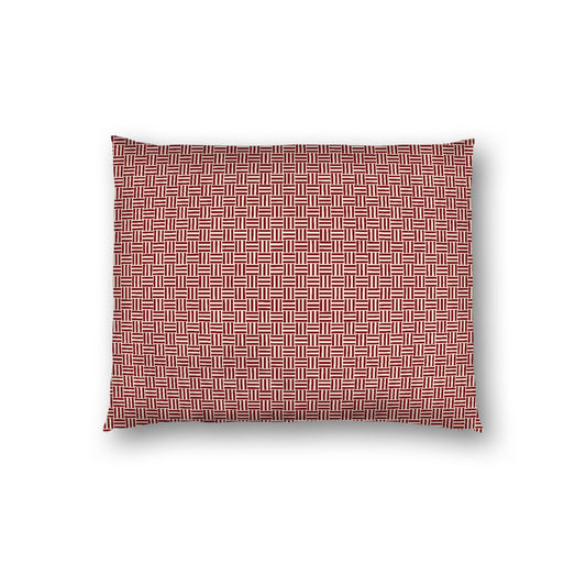 Beige Cotton Sateen Pillow Sham, Burgundy Red Double Weave Motif Print, White Reverse Side, Standard - 20 x 26 inches