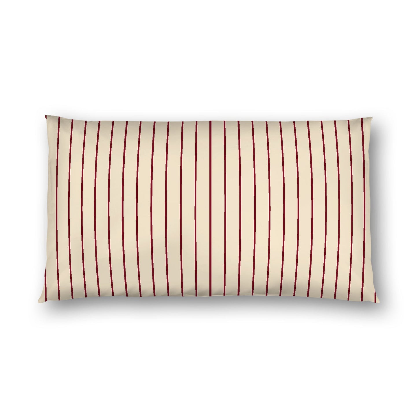 Beige Cotton Sateen Sham, Burgundy Red Stripes on Front, White Reverse Side, King - 20 x 36 inches