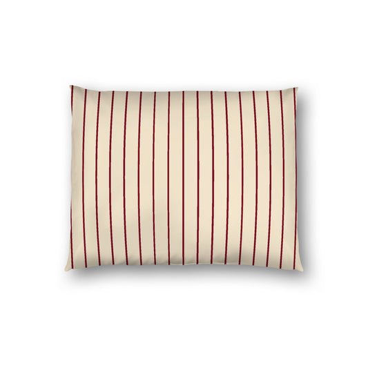 Beige Cotton Sateen Sham, Burgundy Red Stripes on Front, White Reverse Side, Standard - 20 x 26 inches