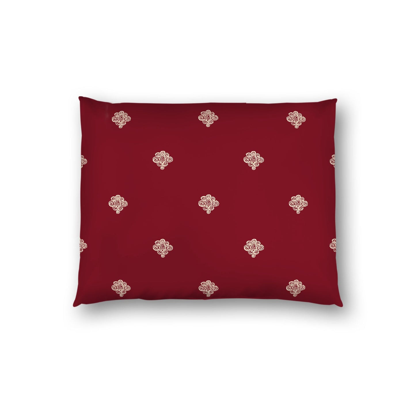 Burgundy Red Cotton Sateen Pillow Sham, Beige Hand-painted Swizzle Motif Print, White Reverse Side, Standard - 20 x 26 inches