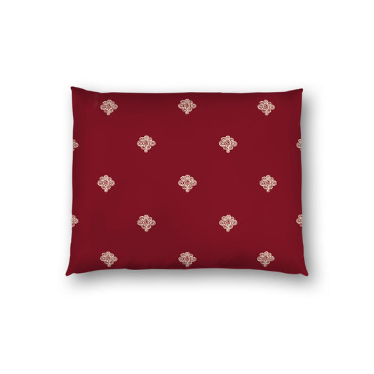 Burgundy Red Cotton Sateen Pillow Sham, Beige Hand-painted Swizzle Motif Print, White Reverse Side, Standard - 20 x 26 inches