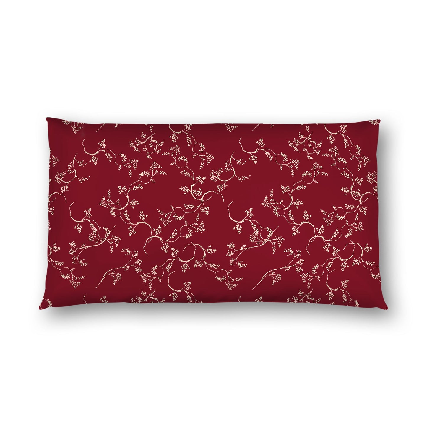 Burgundy Red Cotton Sateen Pillow Sham, Beige Vine Print on Front, White Reverse Side, King - 20 x 36 inches