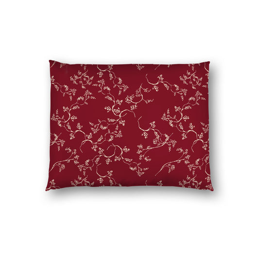 Burgundy Red Cotton Sateen Pillow Sham, Beige Vine Print on Front, White Reverse Side, Standard - 20 x 26 inches